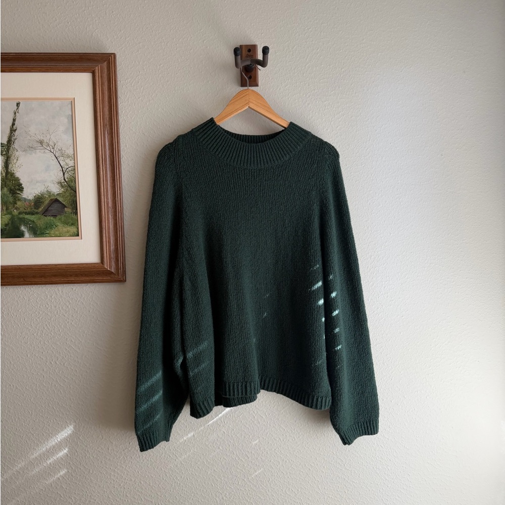 Old Navy Forest Green Mock Neck Balloon Sleeve Sweater